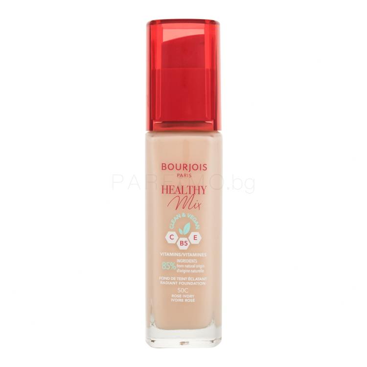 BOURJOIS Paris Healthy Mix Clean &amp; Vegan Radiant Foundation Фон дьо тен за жени 30 ml Нюанс 50C Rose Ivory