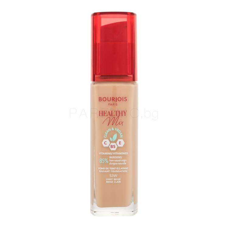 BOURJOIS Paris Healthy Mix Clean &amp; Vegan Radiant Foundation Фон дьо тен за жени 30 ml Нюанс 53W Light Beige