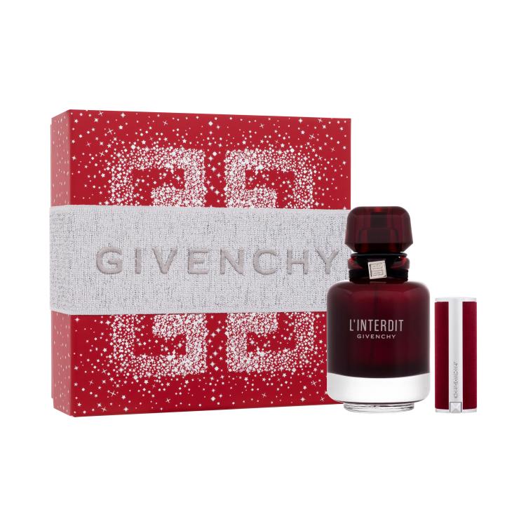 Givenchy L&#039;Interdit Rouge Подаръчен комплект EDP 50 ml + червило Le Rouge Deep Velvet 1,5 g 37 Rouge Grainé