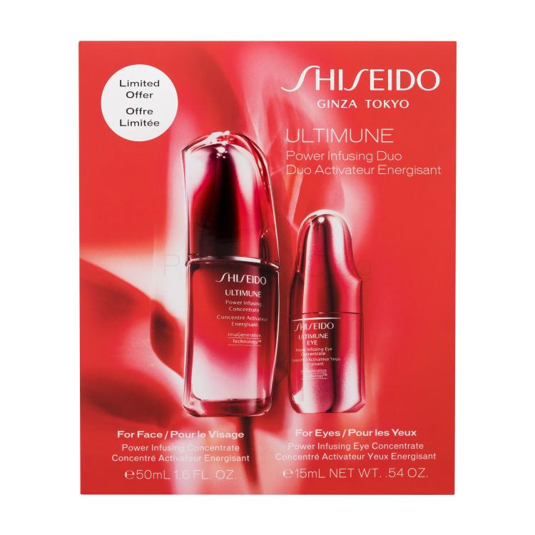 Shiseido Ultimune Power Infusing Duo Подаръчен комплект серум за лице Ultimune Power Infusing Concentrate 50 ml + околоочен серум Ultimune Power Infusing Eye Concentrate 15 ml