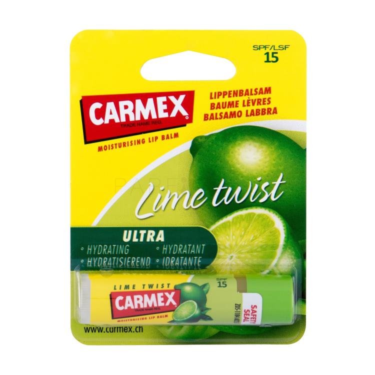 Carmex Ultra Moisturising Lip Balm Lime Twist SPF15 Балсам за устни за жени 4,25 гр увредена опаковка