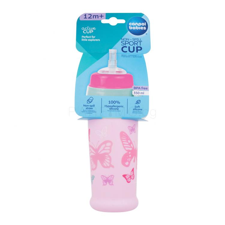 Canpol babies Active Cup Non-Spill Sport Cup Butterfly Pink Чаша за деца 350 ml