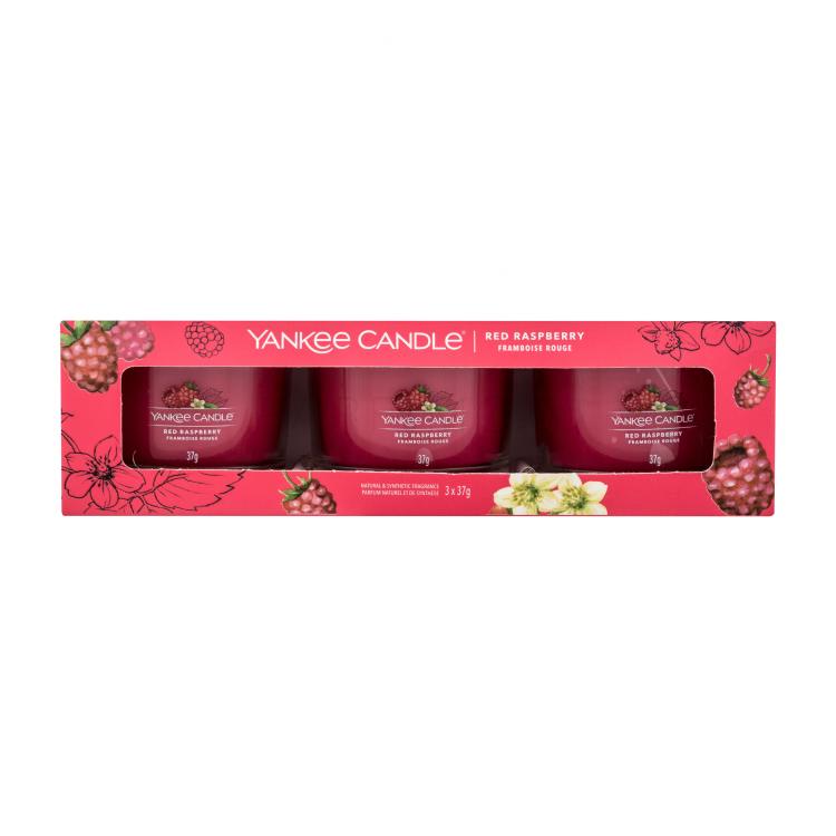Yankee Candle Red Raspberry Подаръчен комплект ароматна свещ 3 x 37 g увредена кутия