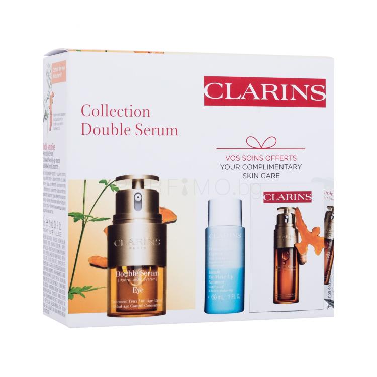 Clarins Double Serum Collection Подаръчен комплект околоочен серум Double Serum Eye 20 ml + продукт за почистване на грим Instant Eye Make-Up Remover 30 ml + серум Double Serum 7 x 0,9 ml