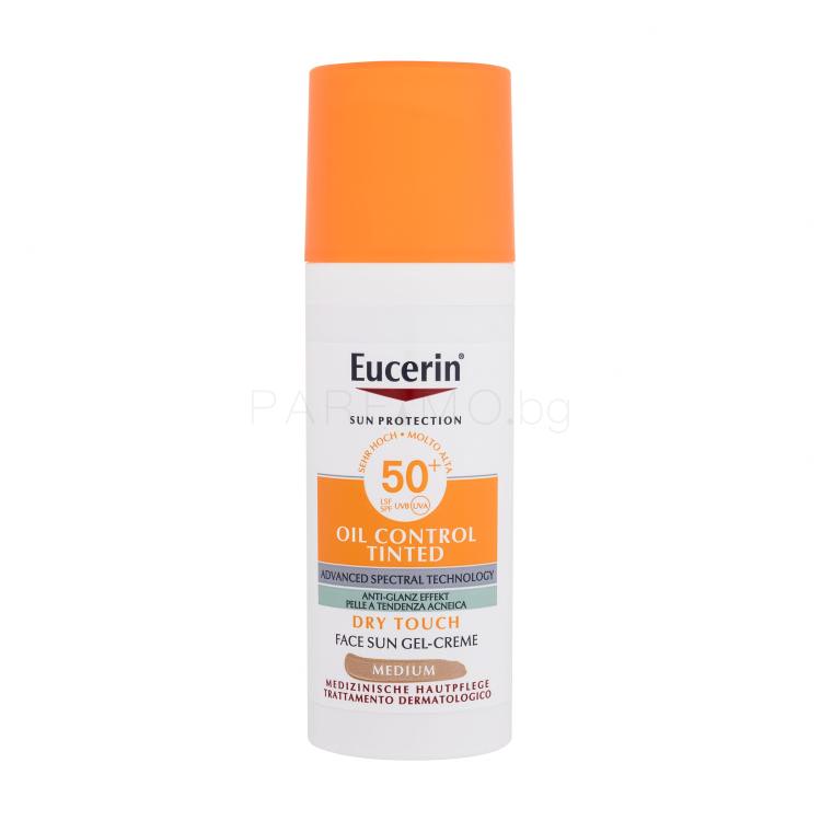 Eucerin Sun Oil Control Tinted Dry Touch Sun Gel-Cream SPF50+ Слънцезащитен продукт за лице 50 ml Нюанс Medium