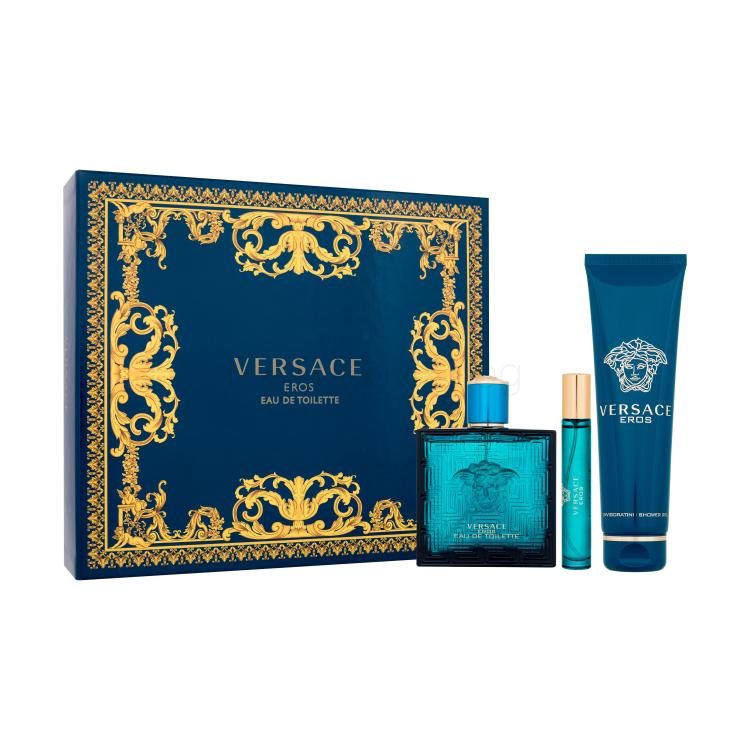 Versace Eros Подаръчен комплект EDT 100 ml + EDT 10 ml + душ гел 150 ml увредена кутия