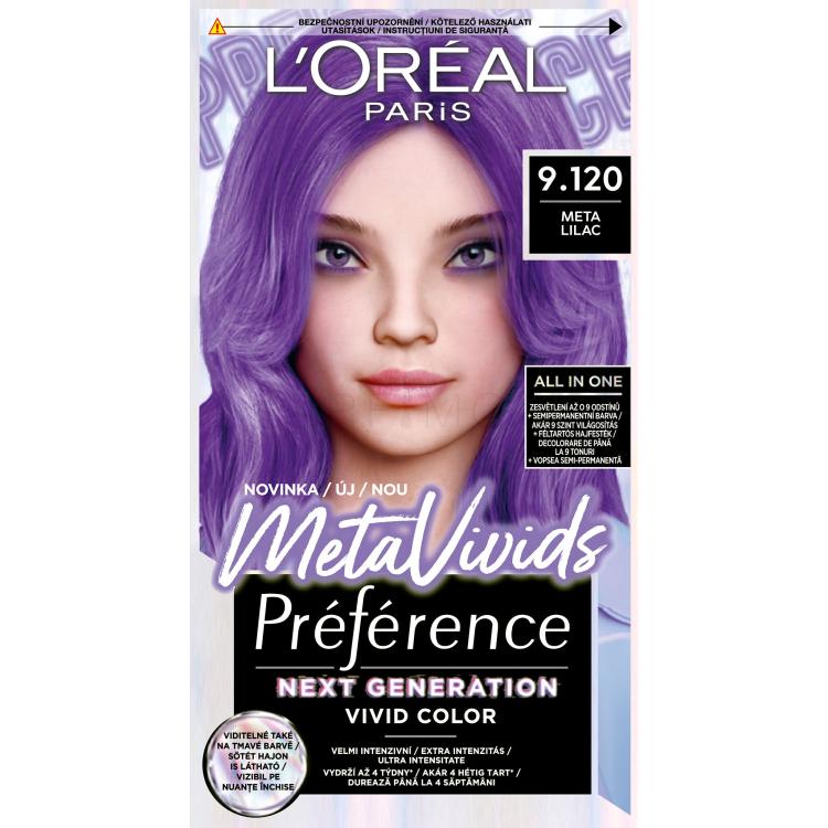 L&#039;Oréal Paris Préférence Meta Vivids Боя за коса за жени 75 ml Нюанс 9.120 Meta Lilac