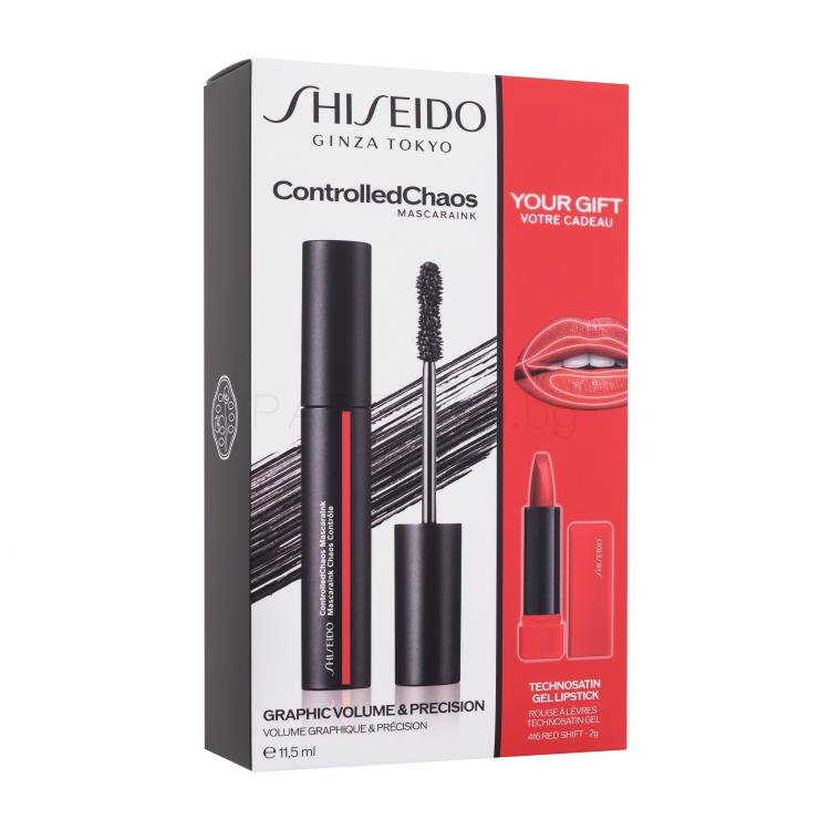 Shiseido ControlledChaos MascaraInk Подаръчен комплект спирала ControlledChaos MascaraInk 11,5 ml + червило TechnoSatin Gel Lipstick 2 g 416 Red Shift