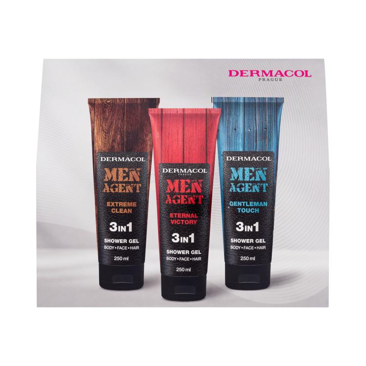 Dermacol Men Agent 3in1 Подаръчен комплект душ гел Men Agent Extreme Clean 3in1 250 ml + душ гел Men Agent Eternal Victory 3in1 250 ml + душ гел Men Agent Gentleman Touch 3in1 250 ml