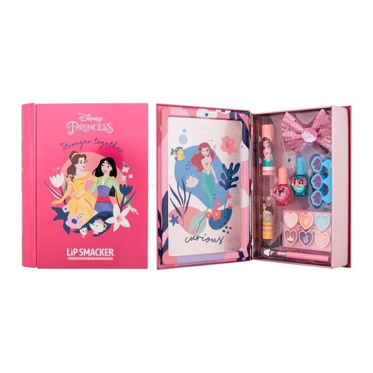 Lip Smacker Disney Princess Magic Book Tin Подаръчен комплект балсам за устни 3,4 г + изсветляващ крем 6 x 0,25 г + лак за нокти 2 x 4,25 мл + червило 1,25 г + апликатор + щипка за коса + разделител за пръсти + метална кутия