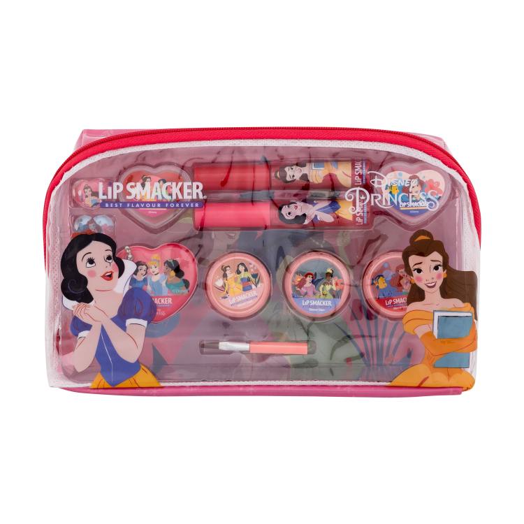 Lip Smacker Disney Princess Essential Makeup Bag Подаръчен комплект гланц за устни 2 x 2 ml + кремообразен гланц за устни 2 x 0,8 g + озаряващ крем 3 x 1,6 g + пръстен 2 бр + висулка + апликатор + козметична чантичка