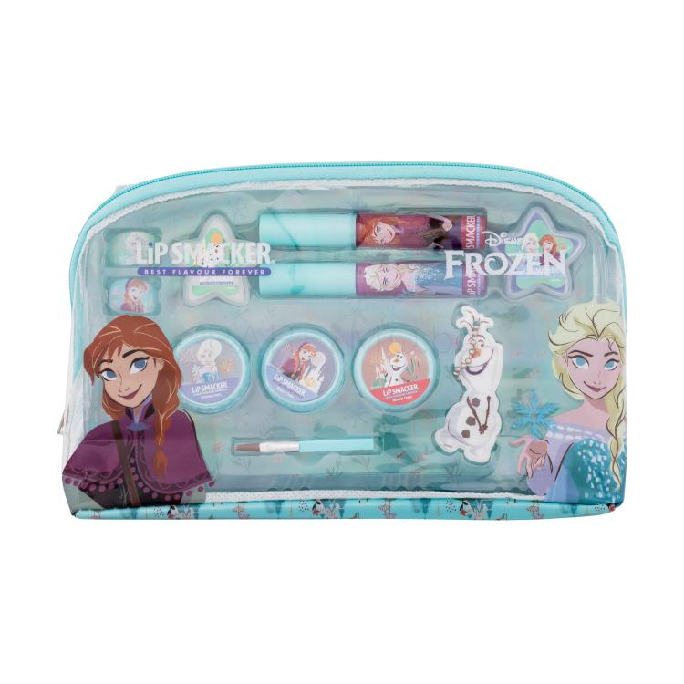 Lip Smacker Disney Frozen Essential Makeup Bag Подаръчен комплект гланц за устни 2 x 2 ml + крем за устни 2 x 1,6 g + изсветляващ крем 3 x 1,6 g + пръстен 2 бр + висулка + апликатор + козметична чантичка