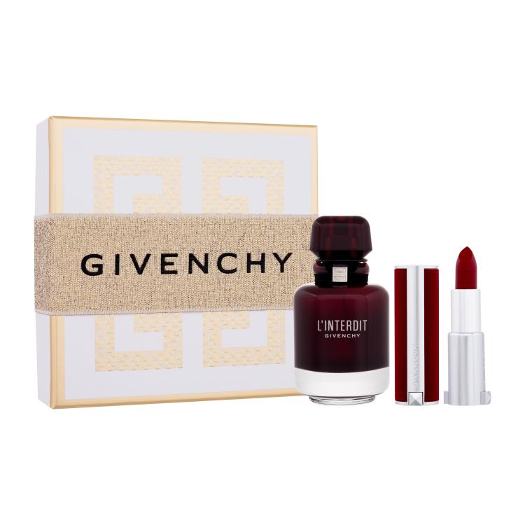 Givenchy L&#039;Interdit Rouge Подаръчен комплект EDP 50 ml + червило Le Rouge Deep Velvet 3,4 g 37 Rouge Grainé