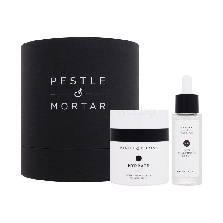 Pestle &amp; Mortar Hydrating Duo Подаръчен комплект хидратиращ крем за лице Hydrate Lightweight Moisturiser 50 ml + хиалуронов серум за лице Pure Hyaluronic Serum 30 ml увредена кутия