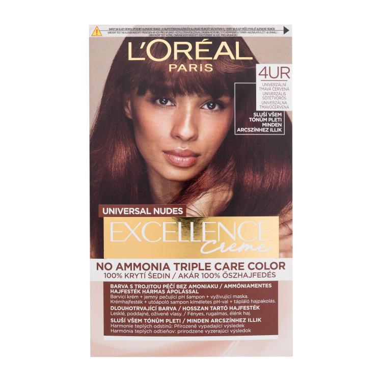 L&#039;Oréal Paris Excellence Creme Triple Protection Боя за коса за жени 48 ml Нюанс 4UR Universal Dark Red