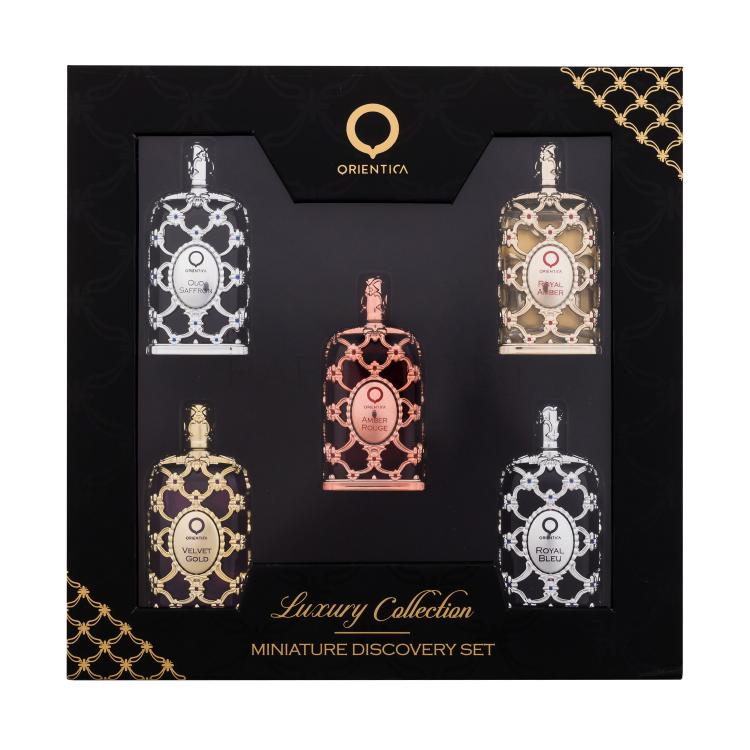 Orientica Luxury Collection Подаръчен комплект EDP Royal Amber 7,5 ml + EDP Royal Bleu 7,5 ml + EDP Velvet Gold 7,5 ml + EDP Oud Safron 7,5 ml + EDP Amber Rouge 7,5 ml
