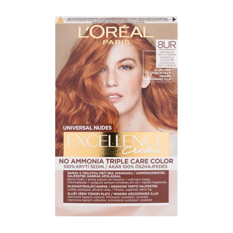 L&#039;Oréal Paris Excellence Creme Triple Protection Боя за коса за жени 48 ml Нюанс 8UR Universal Light Copper увредена кутия