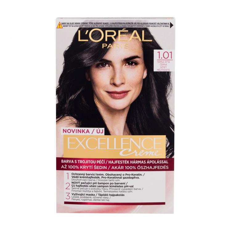 L&#039;Oréal Paris Excellence Creme Triple Protection Боя за коса за жени 48 ml Нюанс 1,01 Dark Deep Black увредена кутия