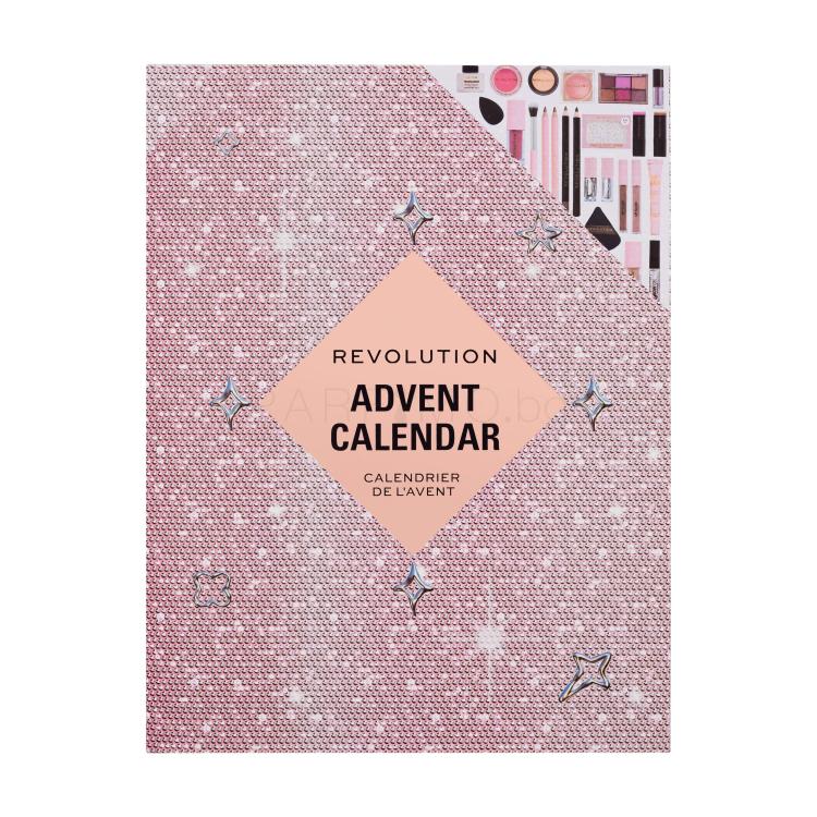 Makeup Revolution London Advent Calendar 2024 Подаръчен комплект червило 4 бр + гланц за устни 3 бр + молив за устни 2 бр + маска за устни 1 бр + олио за устни 1 бр + четка за очи 1 бр + мини палитра Reloaded 1 бр + течни сенки 1 бр + руж 2 бр + молив за очи 2 бр + гел за вежди 1 бр + хайлайтър 2 бр