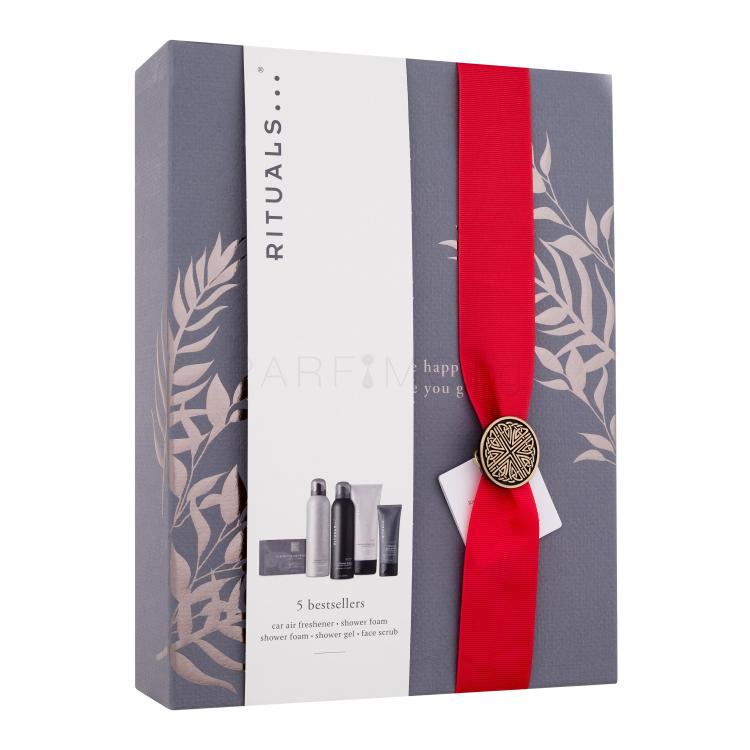Rituals Homme Gift Set Подаръчен комплект душ пяна Homme Shower Foam 200 ml + душ пяна Sport Shower Foam 200 ml + душ гел Sport Cooling Shower Gel 200 ml + пилинг за лице Homme Charcoal Face Scrub 70 ml + ароматизатор за кола Luxury Car Air Freshener