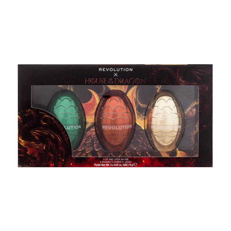 Makeup Revolution London House Of The Dragon Lip &amp; Cheek Balm Подаръчен комплект балсам за лице и устни Vhager 9 g + балсам за лице и устни Caraxes 9 g + балсам за лице и устни Syrax 9 g