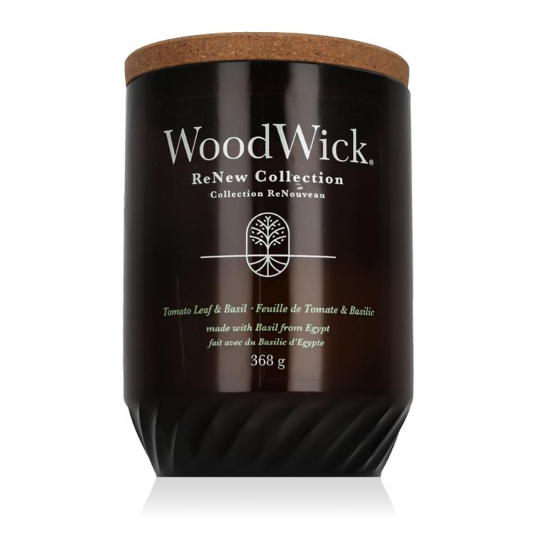 WoodWick ReNew Collection Tomato Leaf &amp; Basil Ароматна свещ 368 g