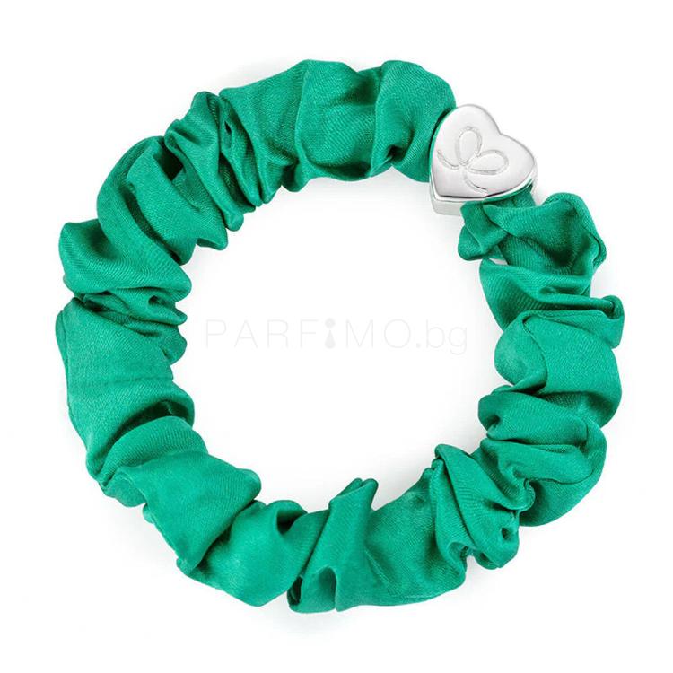 By Eloise London Silk Scrunchie Silver Heart Ластик за коса за жени 1 бр Нюанс Jungle Green