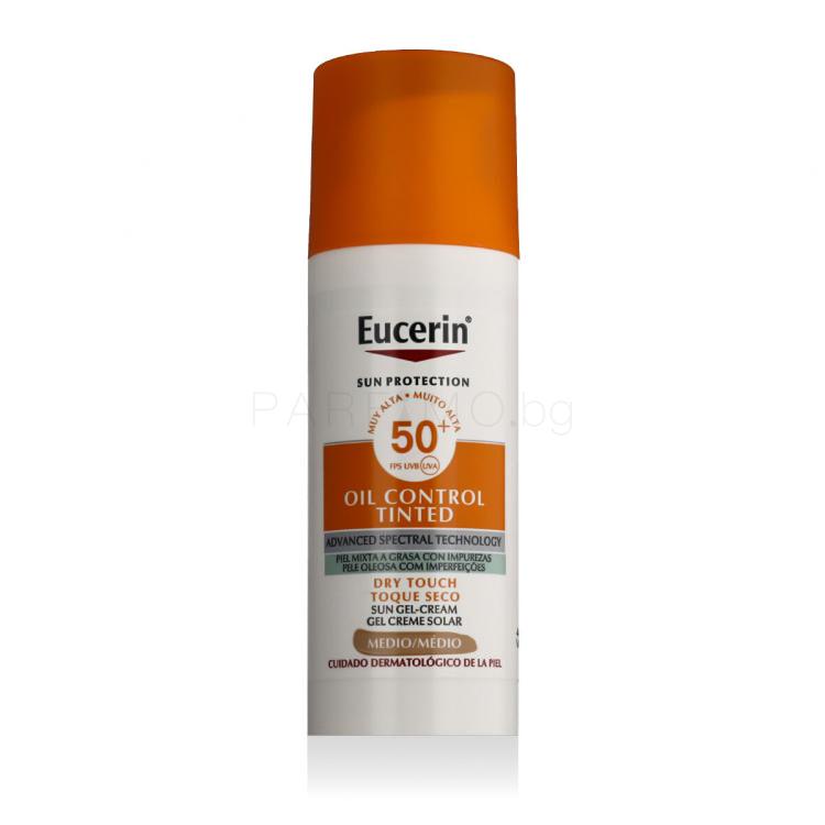 Eucerin Sun Oil Control Tinted Dry Touch Sun Gel-Cream SPF50+ Слънцезащитен продукт за лице 50 ml Нюанс Medium