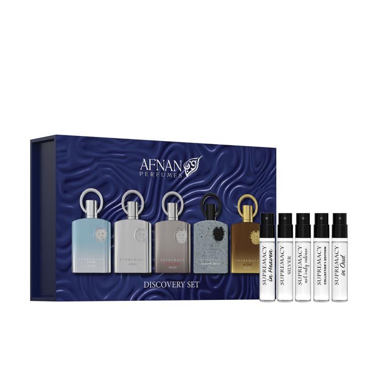 Afnan Discovery Set Supremacy Подаръчен комплект EDP Supremacy In Heaven 2 ml + EDP Supremacy Silver 2 ml + EDP Supremacy Collector's Edition 2 ml + Парфюмен екстракт Supremacy Not Only Intense 2 ml + Парфюмен екстракт Supremacy In Oud 2 ml