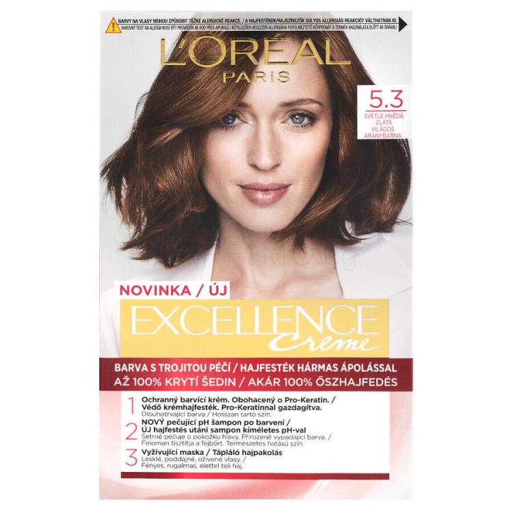 L&#039;Oréal Paris Excellence Creme Triple Protection Боя за коса за жени 48 ml Нюанс 5,3 Natural Light Golden Brown