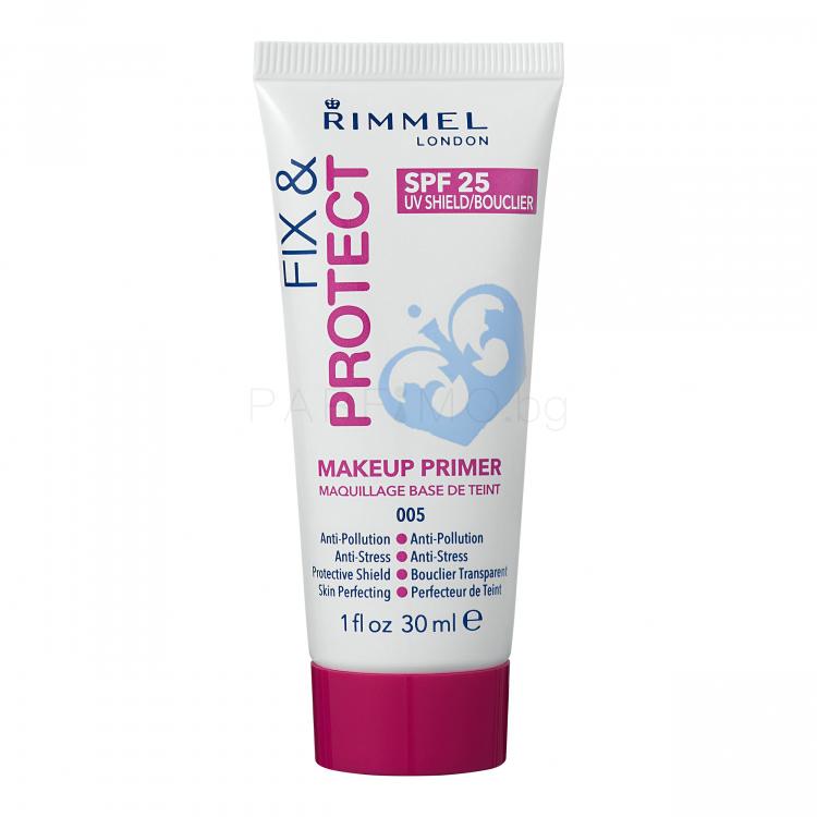 Rimmel London Fix &amp; Protect Makeup Primer SPF25 Основа за грим за жени 30 ml Нюанс 005