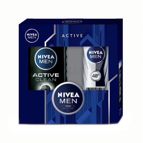 Nivea Men Active Clean Подаръчен комплект душ гел 250 ml + антиперспирант Invisible For Black &amp; White 48h 150 ml + универсален крем 30 ml