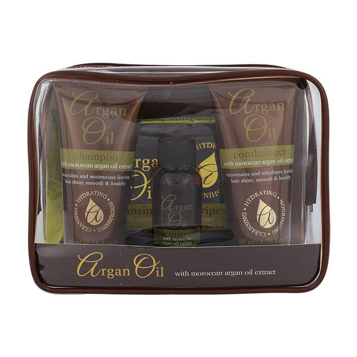 Xpel Argan Oil Подаръчен комплект шампоан 50 ml + балсам 50 ml + олио за коса 15 ml + почистващи кърпички 15 бр.