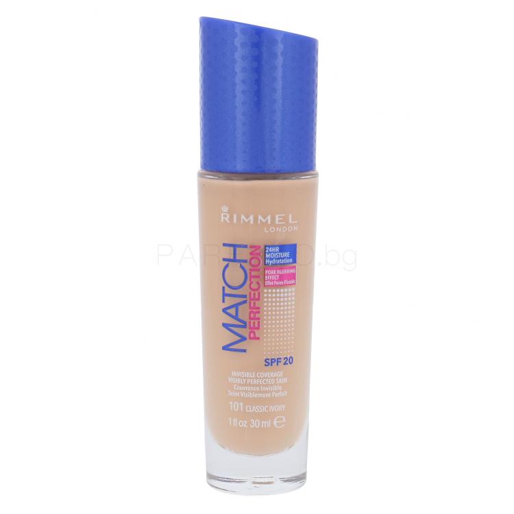 Rimmel London Match Perfection SPF20 Фон дьо тен за жени 30 ml Нюанс 101 Classic Ivory