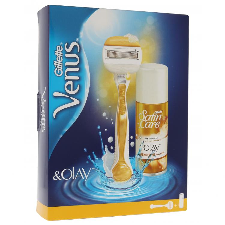 Gillette Venus &amp; Olay Подаръчен комплект самобръсначка Venus Olay 1 бр. + гел за бръснене Satin Care Olay Sensitive Shave гел 75 ml