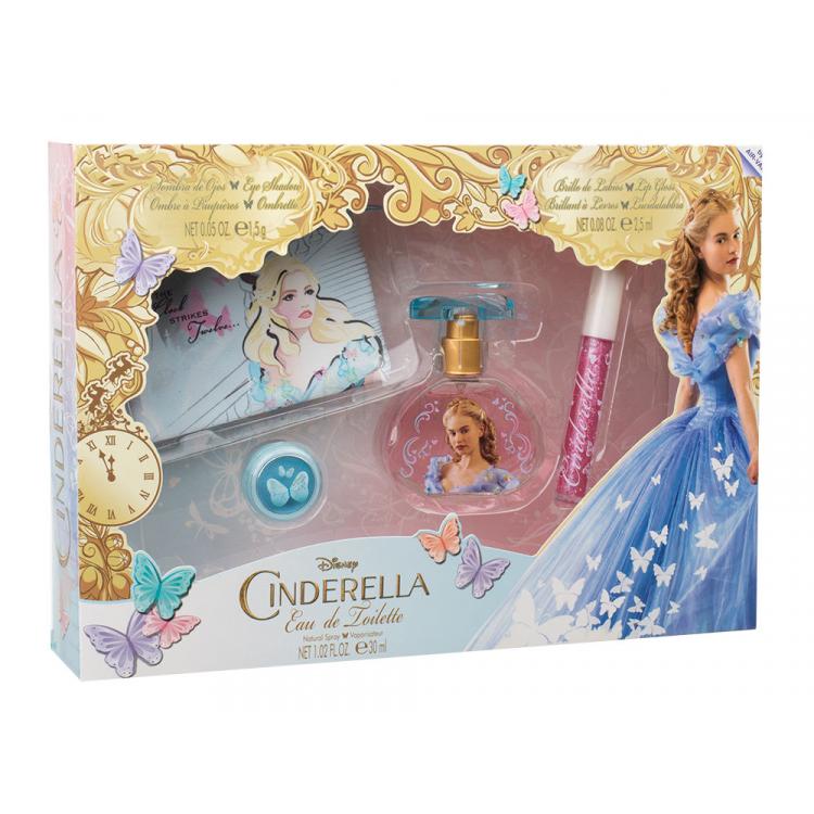 Disney Princess Cinderella Подаръчен комплект EDT 30 ml + блясък за устни 2,5 ml + сенки за очи 1,5 g + козметична чанта