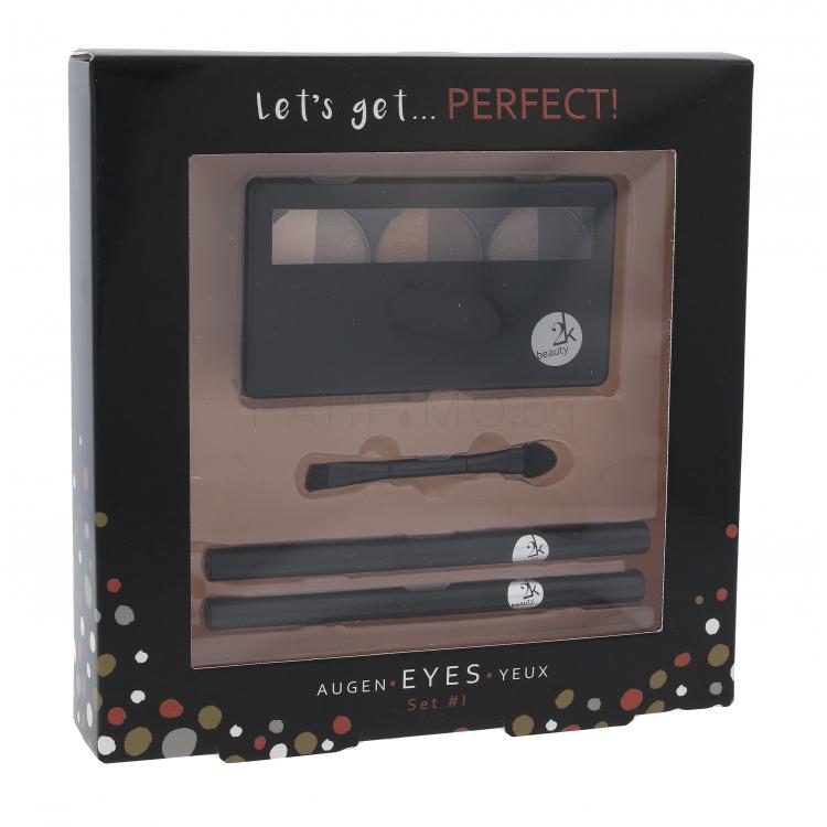 2K Let´s Get Perfect! Подаръчен комплект палитра сенки за очи 3 x 2,2 g + апликатор за сенки 1 бр. + очна линия 0,2 g 086 + очна линия 0,2 g 088