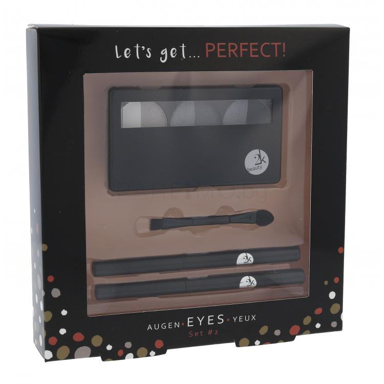 2K Let´s Get Perfect! Подаръчен комплект палитра сенки за очи 3 x 2,2 g + апликатор за сенки 1 бр. + очна линия 0,2 g 086 + очна линия 0,2 g 087