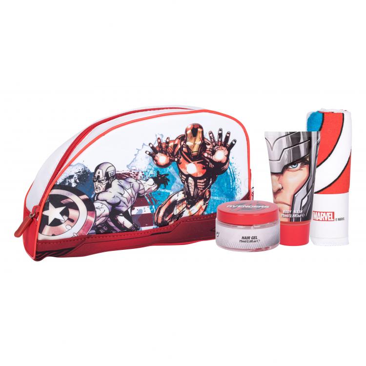 Marvel Avengers Подаръчен комплект душ гел 75 ml + гел за коса 75 ml + кърпа + козметична чанта