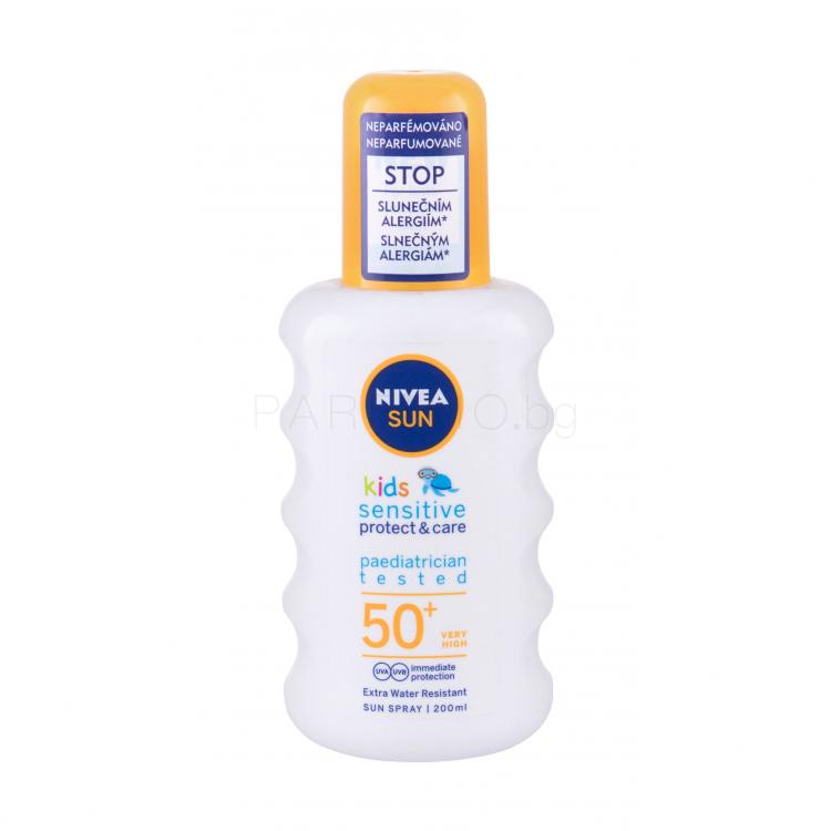 Nivea Sun Kids Protect &amp; Sensitive Sun Spray SPF50+ Слънцезащитна козметика за тяло за деца 200 ml