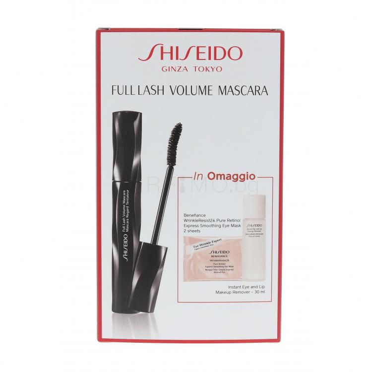 Shiseido Full Lash Подаръчен комплект спирала Full Lash Volume Mascara 8 ml + маска за очи BENEFIANCE WrinkleResist24 2 бр. + лосион за премахване на грим Instant Eye And Lip Makeup Remover 30 ml