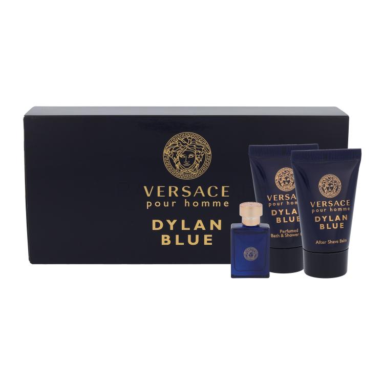 Versace Pour Homme Dylan Blue Подаръчен комплект EDT 5 ml + душ гел 25 ml + балсам за след бръснене 25 ml увредена кутия
