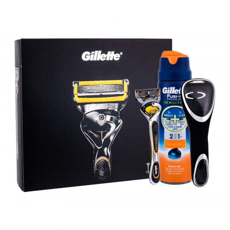 Gillette ProShield Подаръчен комплект самобръсначка с една глава 1 бр + гел за бръснене Fusion Proglide Sensitive Active Sport 170 ml + калъф за самобръсначка 1 бр
