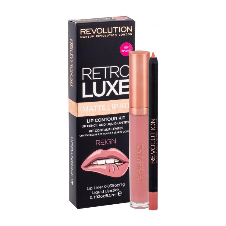 Makeup Revolution London Retro Luxe Matte Lip Kit Подаръчен комплект течно червило 5,5 ml + контуриращ мoлив за устни 1 g