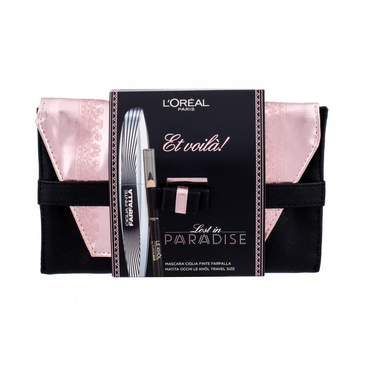 L&#039;Oréal Paris False Lash Wings Подаръчен комплект спирала 7 ml + молив за очи Le Khol 1 g 101 Midnight Black + чантичка