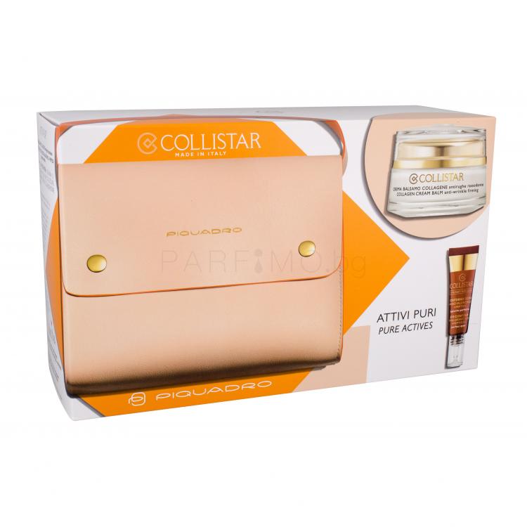 Collistar Pure Actives Collagen Cream Balm Подаръчен комплект дневна грижа за лице 50 ml + околоочна грижа 7,5 ml + чантичка