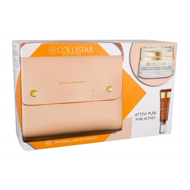 Collistar Pure Actives Hyaluronic Acid Aquagel Подаръчен комплект дневна грижа за лице 50 ml + околоочна грижа 7,5 ml + чантичка