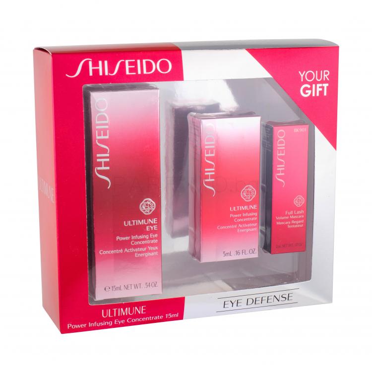Shiseido Ultimune Power Infusing Eye Concentrate Подаръчен комплект околоочна грижа 15 ml + серум за лице 5 ml + спирала Full Lash Volume Mascara 2 ml BK901