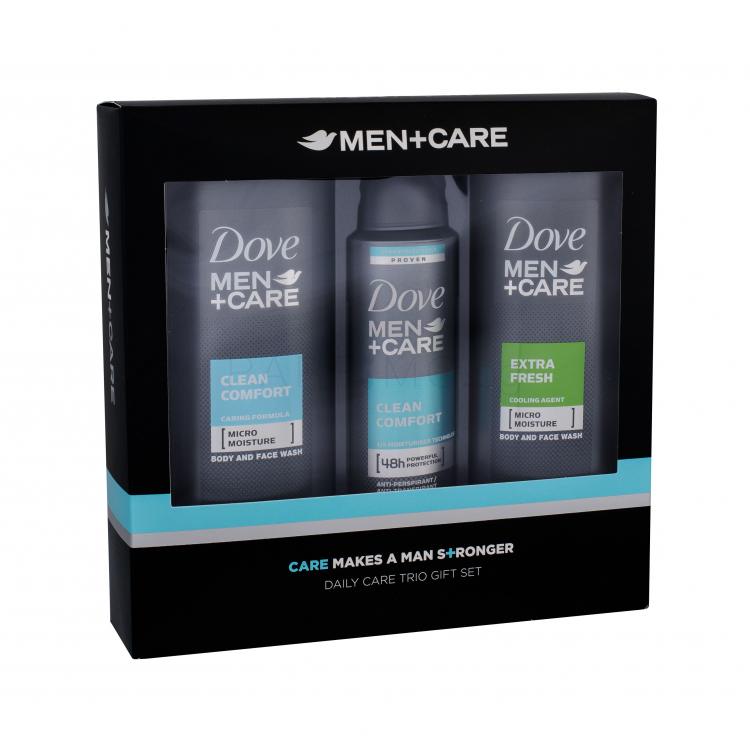 Dove Men + Care Clean Comfort Подаръчен комплект душ гел 250 ml + деоспрей 150 ml + душ гел Extra Fresh 250 ml