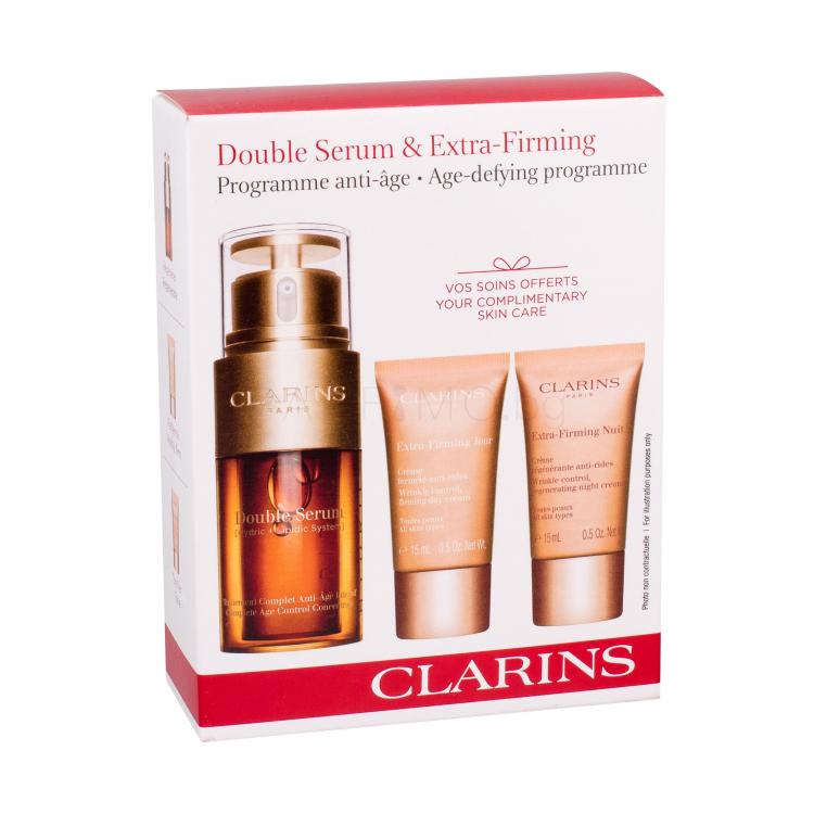 Clarins Double Serum Подаръчен комплект Серум за лице 30 ml + дневна грижа за лице 15 ml + нощна грижа за лице 15 ml
